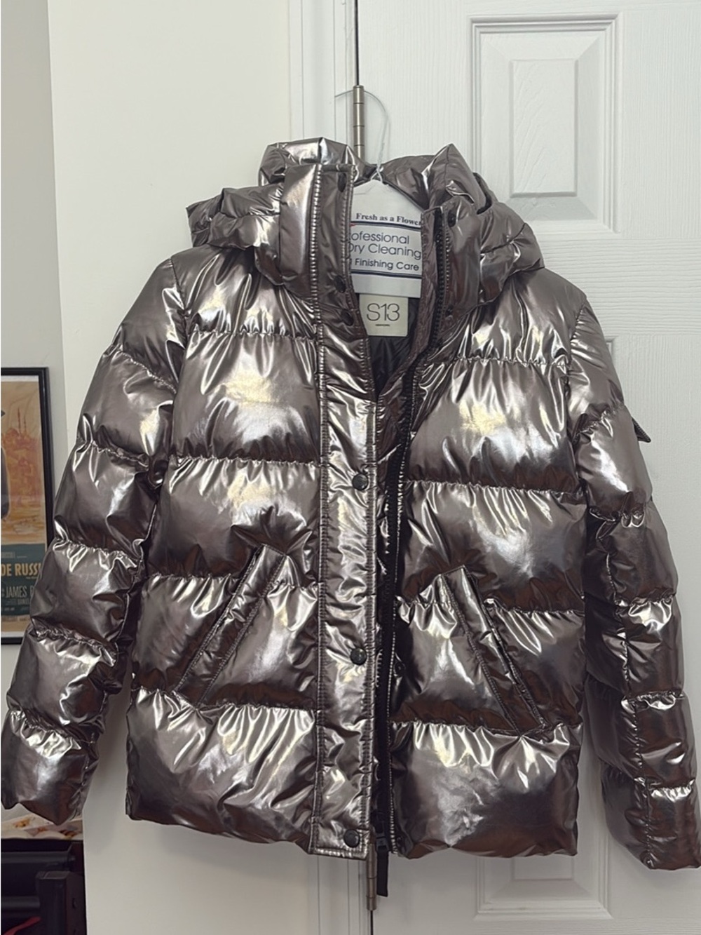 Kids Metallic Puffer Jacket - Silver Gunmetal